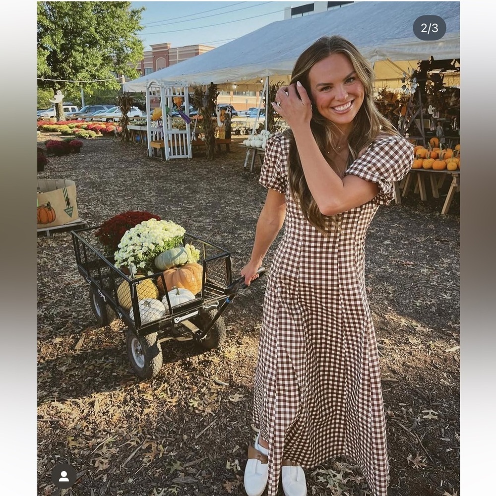 Show me your Mumu Mia Midi Dress Brown Gingham - Picture 4 of 11